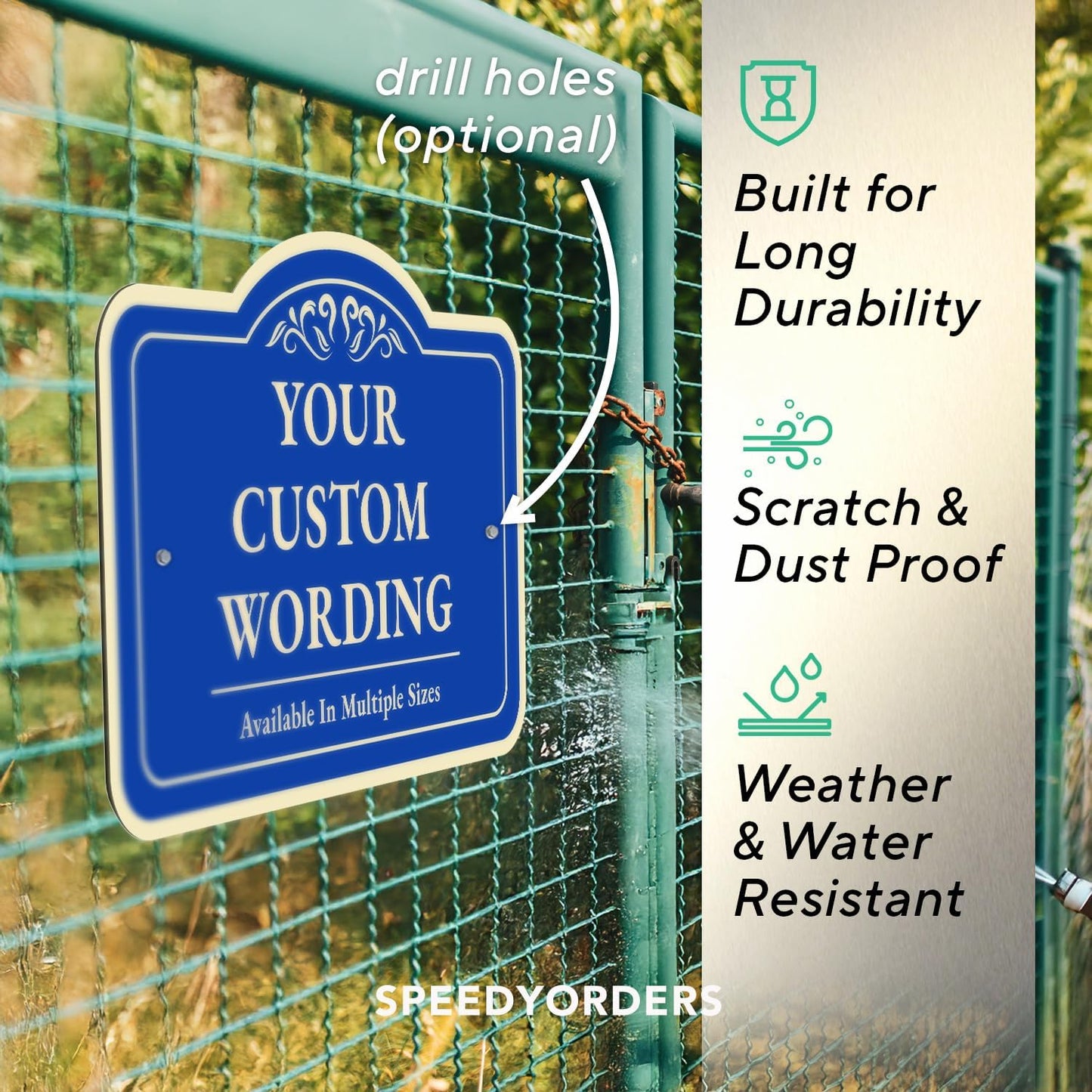 Custom Decorative Outdoor Metal Signs, Personalized Aluminum Signs, Customized Driveway Signs, Waterproof Signs Made In USA, Design 1 Blue Steel 36x24 In