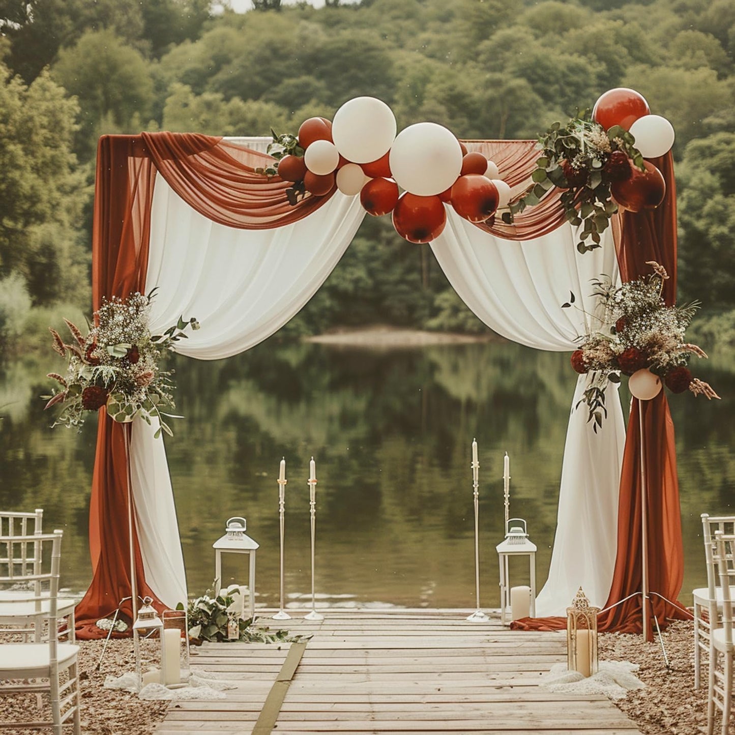 Wokceer Wedding Arch Draping Fabric Terracotta 2 Panels 28.7" x 20FT Sheer Drapes Backdrop for Ceremony, Birthday Party, Bridal Shower Decoration