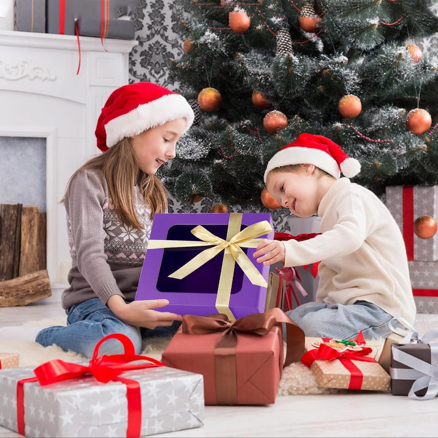 Purple Gift Boxes with Window,7.5"x7.5"x3.1" Bridesmaid Boxe for Gift Giving,Birthday Gift Box with Magnetic,Closure Lid Gift Boxes for Presents,Cute Boxe,Luxury for Gift Packaging,Gift Box for Wrapping Gifts