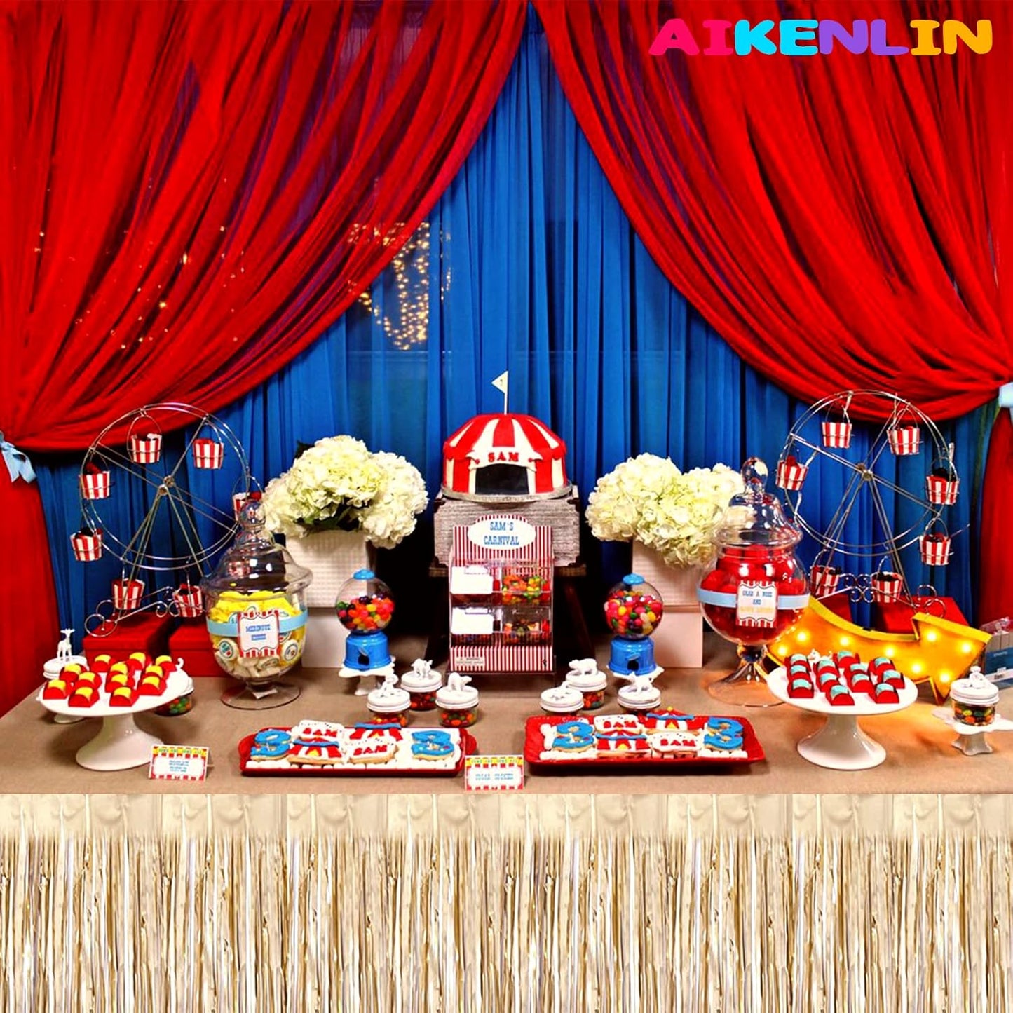 6 Pack 29x108 Inch Metallic Foil Fringe Tinsel Table Skirts Banner for Rectangle Tables Streamer Garland Backdrop for Wedding, Birthday, Parade Floats, Halloween Party Decoration(New Champagne Gold)