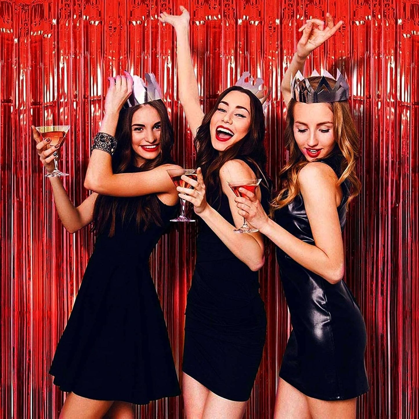 4 Pack Red Foil Fringe Curtain Backdrop, 3.28Ft x 8.2Ft Metallic Tinsel Foil Fringe Streamer for Party, Photo Booth Props, Birthday, 2022 Mother's Day Decoration Party Supplies