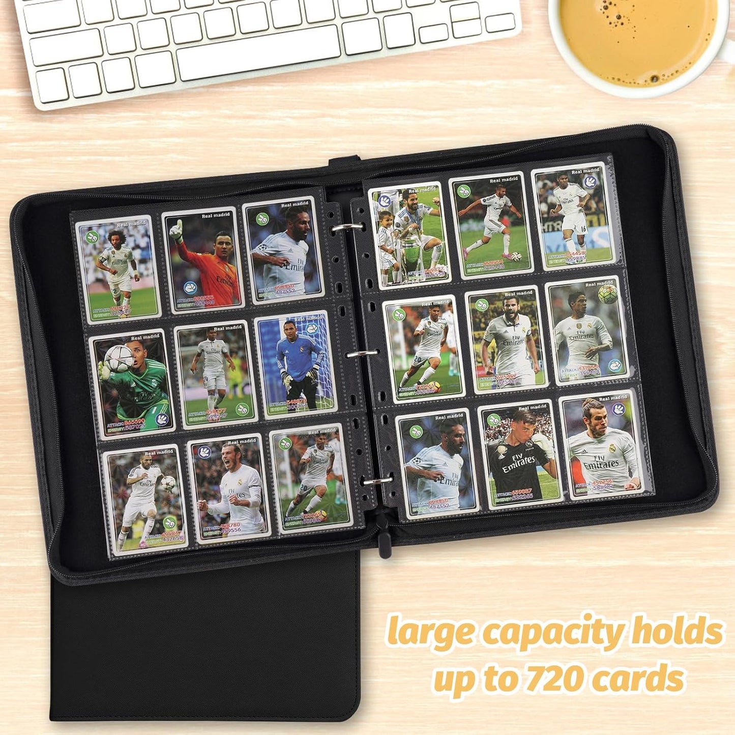Trading Card Binder, Premium 9 Pocket Card Binder, 720 Double Sided Pocket PU Collection Binder, Collector Album, Card Holder for MTG, TCG, Sports Cards (Diamond Black)