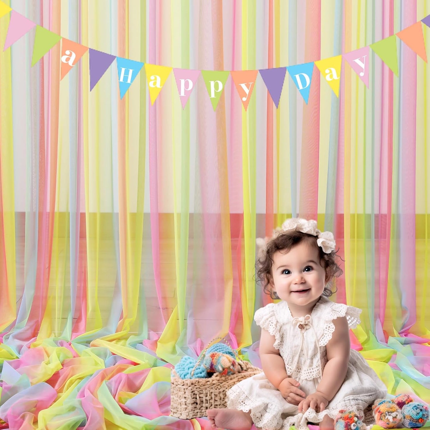 Rainbow Tulle Backdrop Curtain for Birthday Party Decorations 10ft x 10ft Sheer Backdrop Curtains for Unicorn Birthday Baby Shower Girls Photo Shoot Decorations 2 Panels 5ft x 10ft