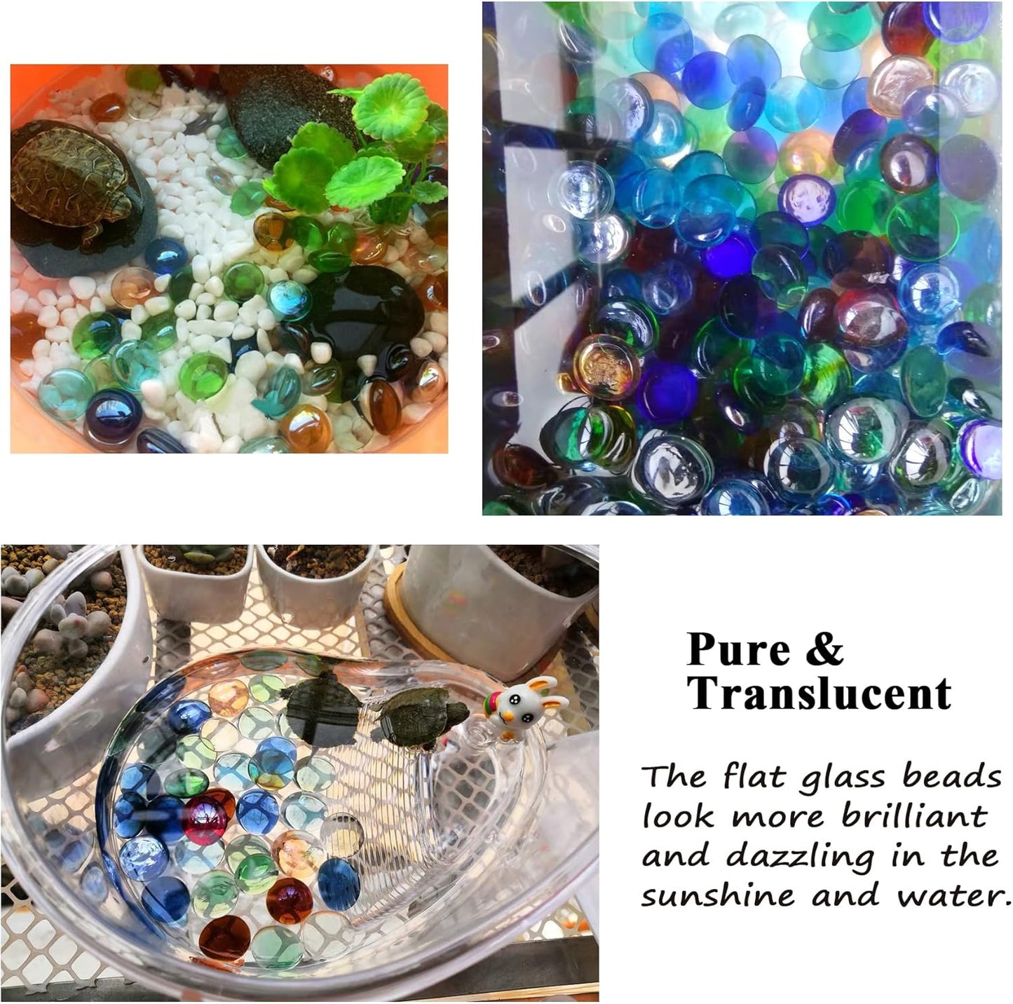 KINGOU Flat Glass Gems/Marbles/Stones/Beads for Vase Filler, Table Scatter, Games - 1 Lbs (17-19mm, Approx. 3/4")- Sapphire Blue Luster