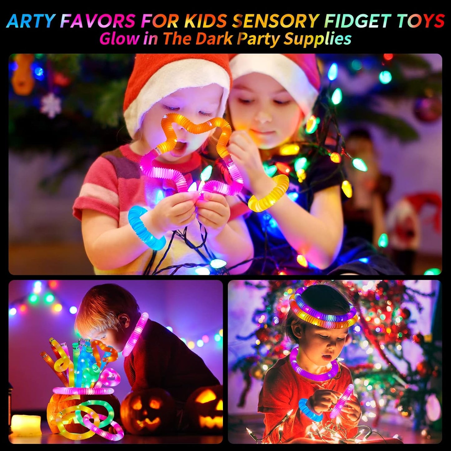 48 PCS Glow in The Dark Party Supplies, Light Up LED Pop Tubes, Glow Sticks Sensory Toys Birthday Party Favors for Kids, Light Up Toys Goodie Bag Stuffers Gifts Prize