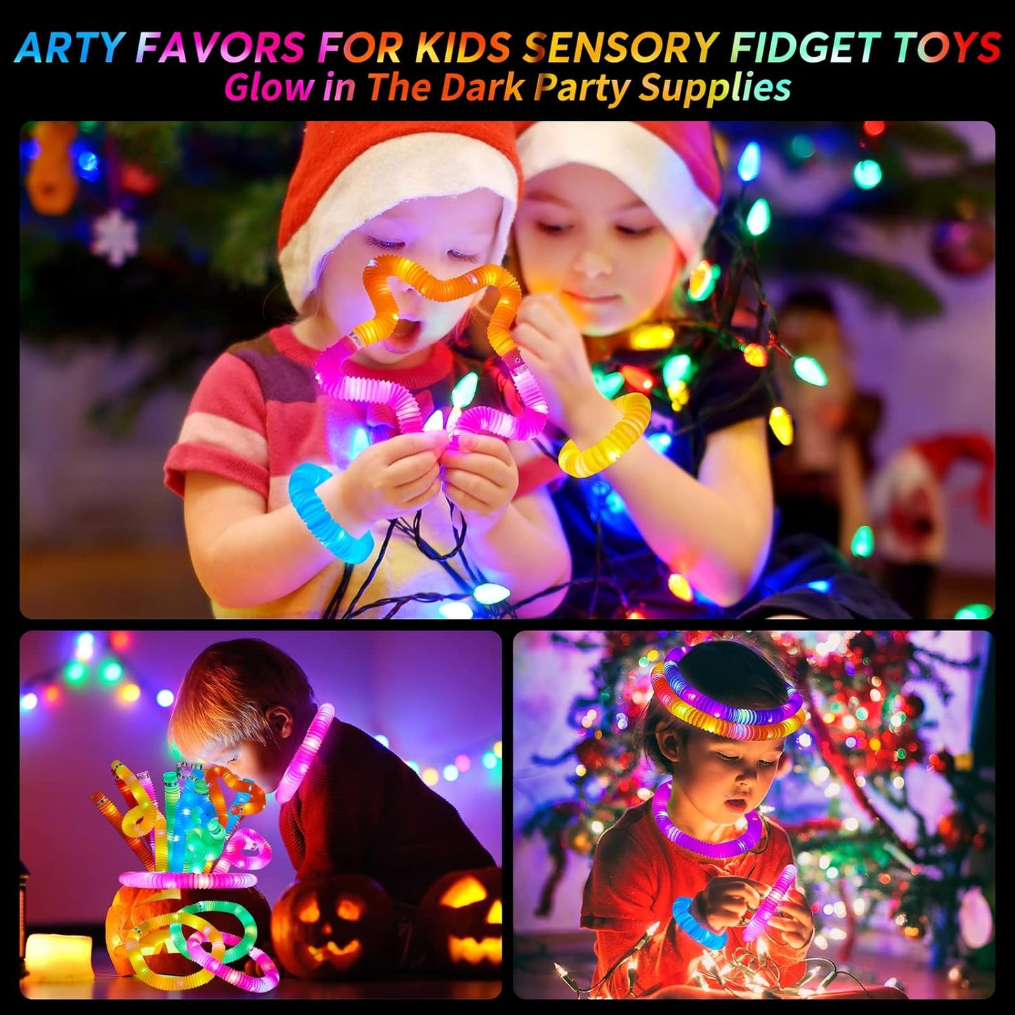 24 PCS LED Pop Tubes, Light Up Glow Tubes, Glow in the Dark Party Supplies, Sensory Toys Birthday Party Favors for Kids, Light Up Toys