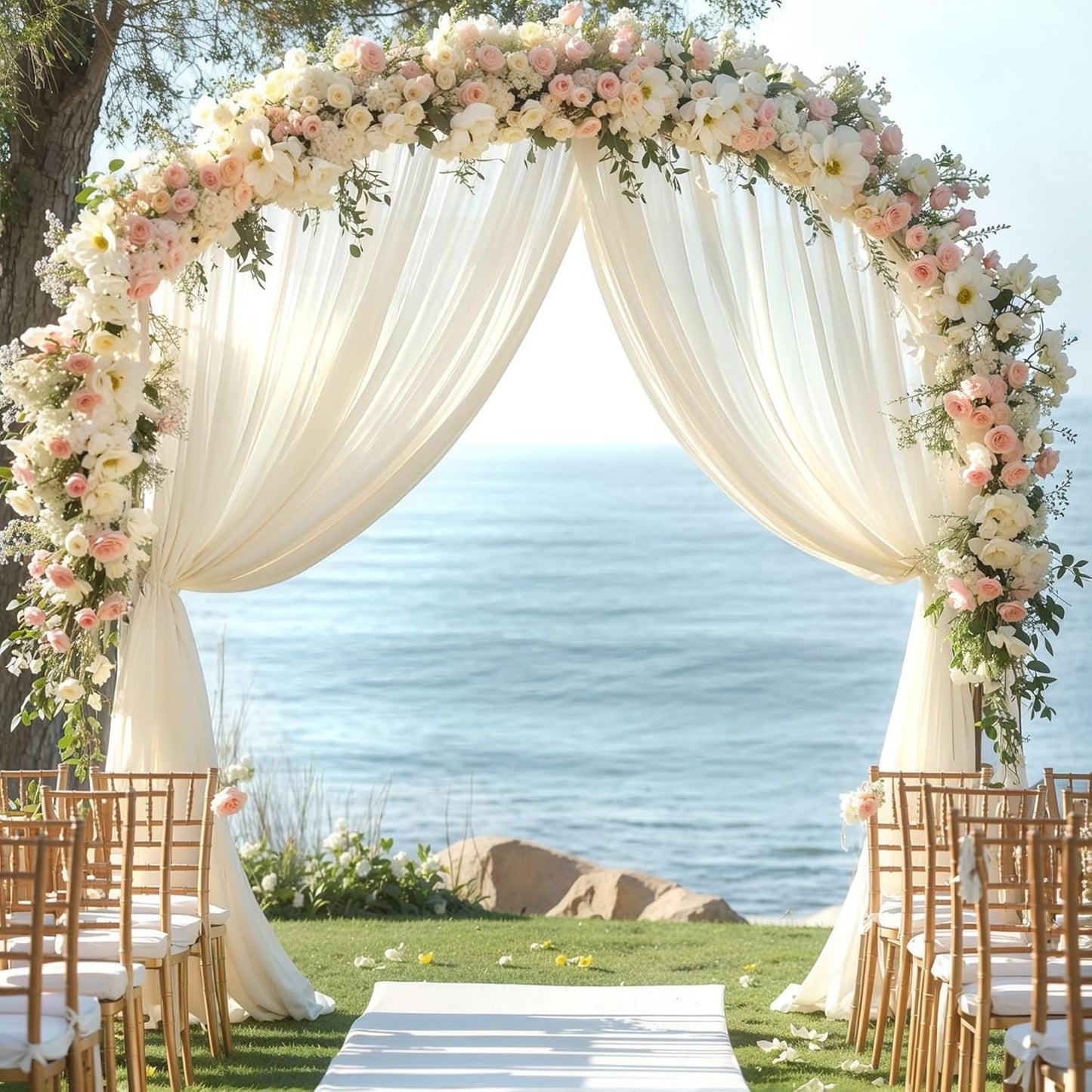 Wedding Arch Draping Fabric, 1 Panel 28" x 19Ft Ivory Arch Drapes Sheer Backdrop Curtain for Wedding Ceremony Party Ceiling Decor