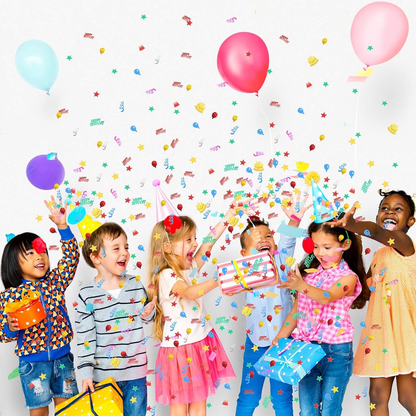 WILLBOND 3000 Pieces Happy Birthday Confetti Birthday Party Cake Confetti Metallic Foil Balloon Table Scatter Decorations for Carnival Baby Shower DIY Arts and Crafting