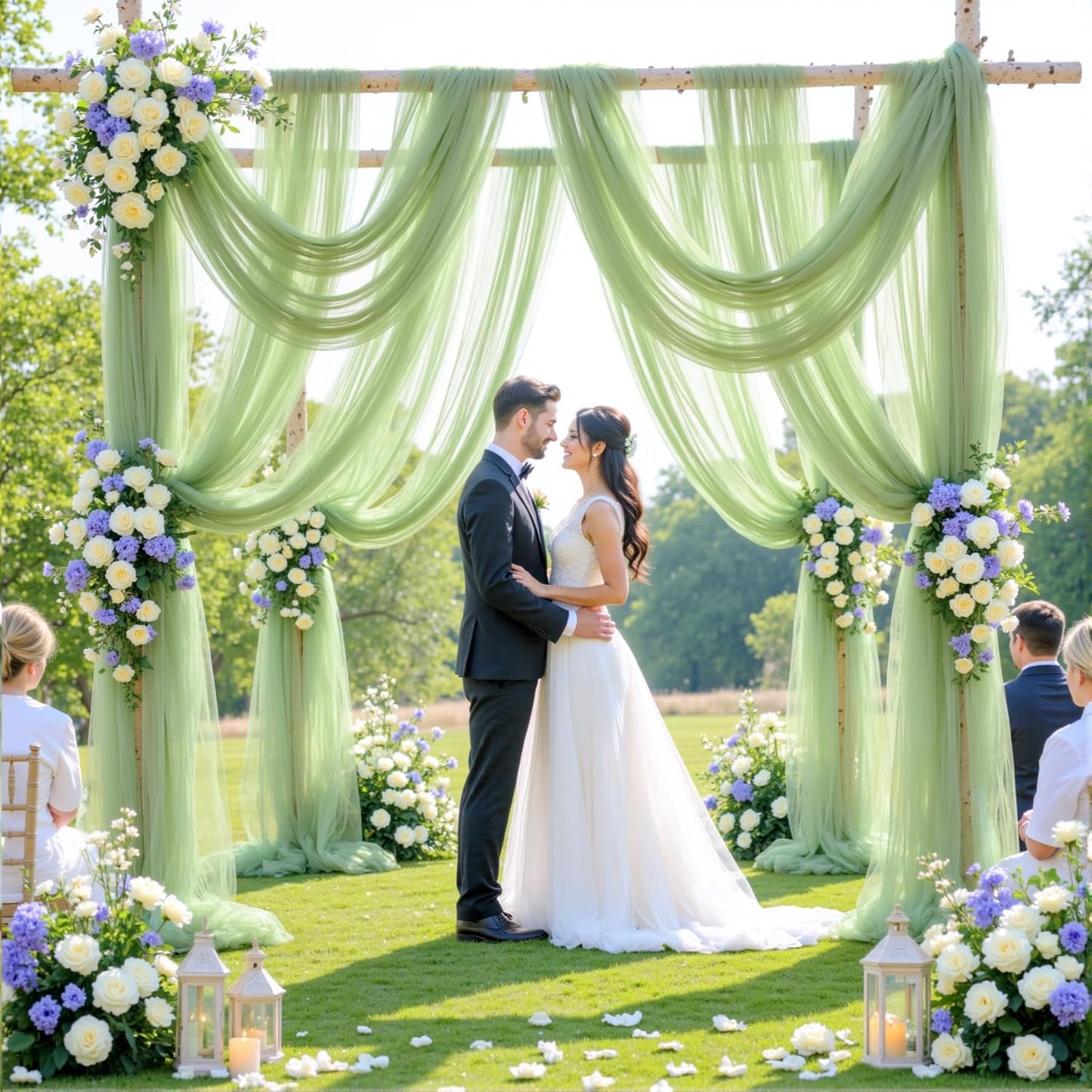Wedding Arch Draping Fabric Backdrop 1 Panel 30" x 19Ft Sage Green Drapes Curtains for Wedding Reception Sheer Tulle Backdrop Curtain for Ceremony Birthday Party Baby Shower Arbor Ceiling Decorations