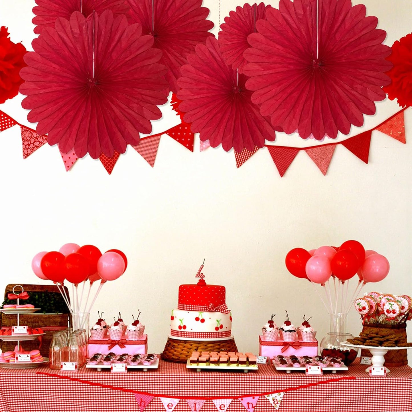 20 Pcs Red Hanging Paper Fan, Round Paper Fans Decorations Set for Weddings, Birthdays, Engagement, Bridal Shower, Baby Shower Event, Graduation, Party Supplies Decor