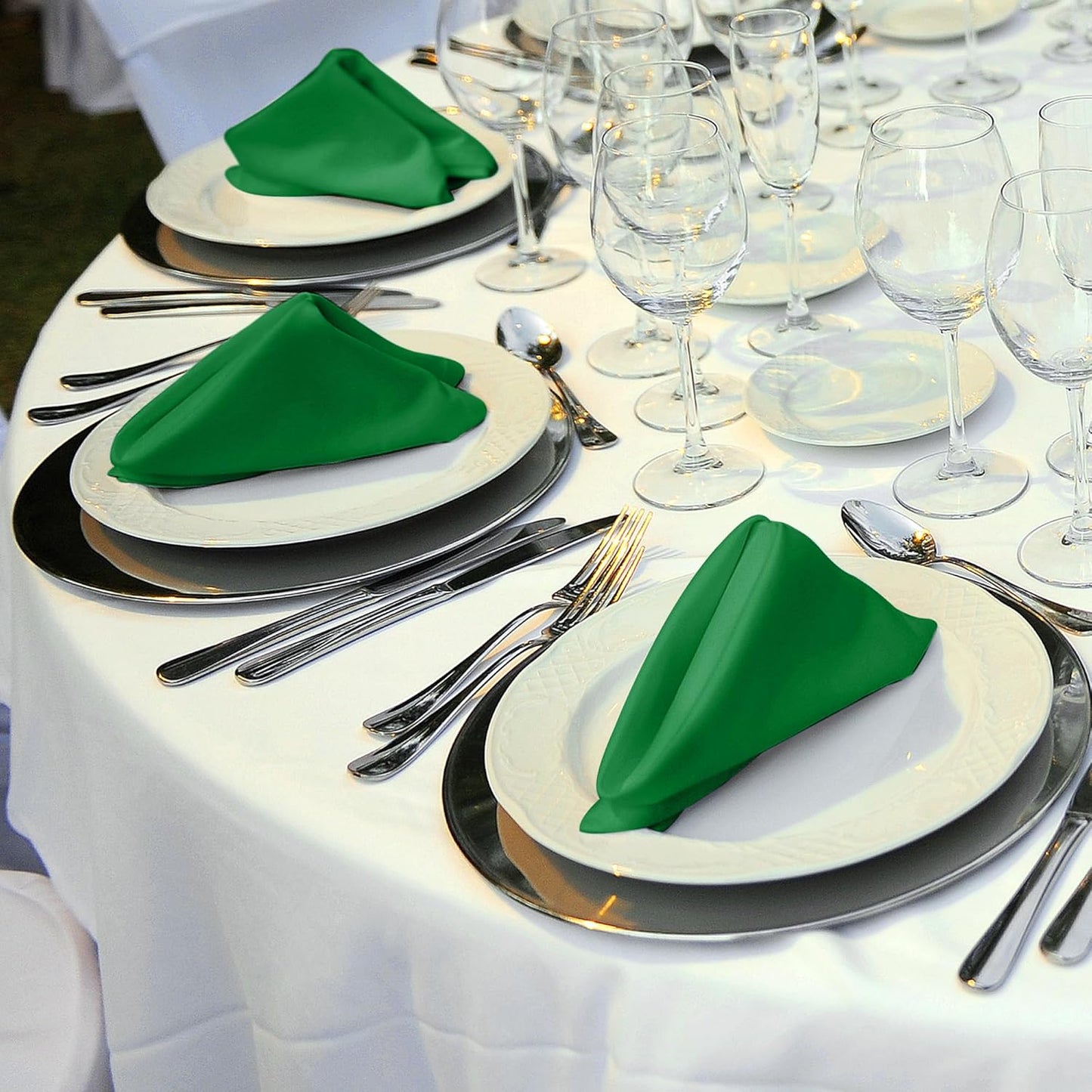 ANECO 12 Pieces Satin Napkins Soft Dinner Napkins Square Table Napkins 17 x 17 Inches for Restaurant Weddings Party Dinner Decoration(Forest Green)