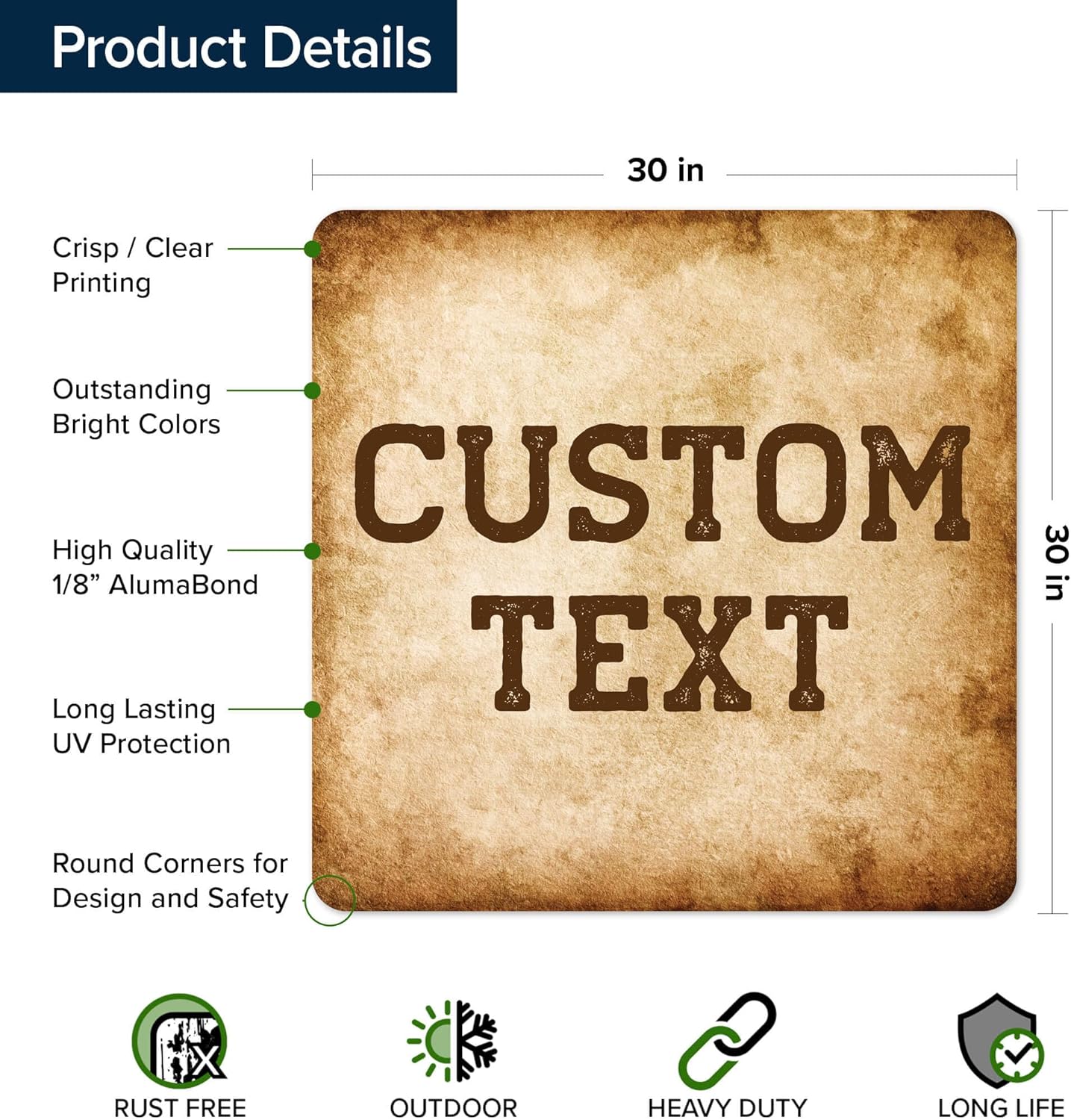 Custom Sign, Custom Street Sign, 11 Font Colors, 13 Font Styles, 4 Hole Options, 22 Sizes, 30x30 Inches, Rust Free DiBound, Fade Resistant, Made in USA by My Sign Center (Vintage)