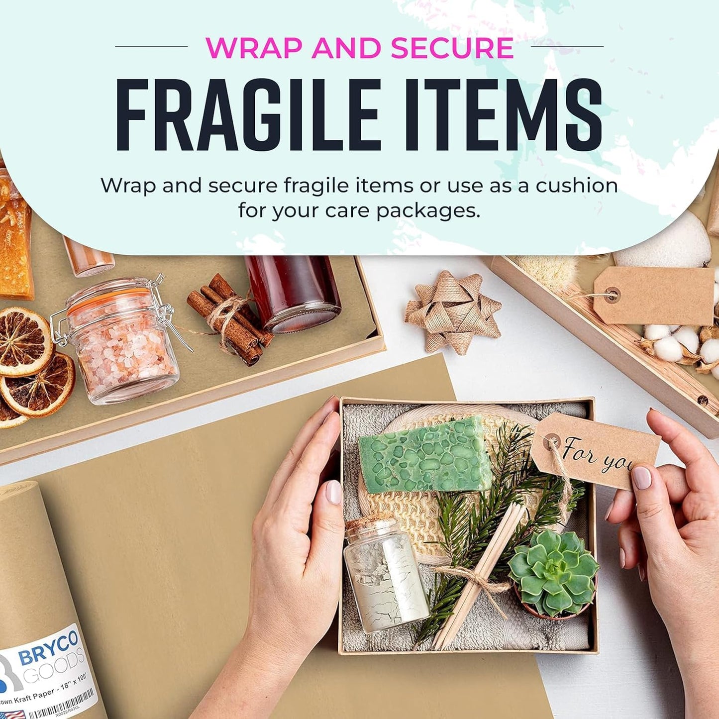 Bryco Goods Brown Kraft Paper Roll - 18" x 1200' (14,400") - Made in USA - Ideal for Gift Wrapping, Packing, Moving, Postal, Shipping, Parcel, Wall Art, Crafts, Bulletin Boards, Floor or Table Cover