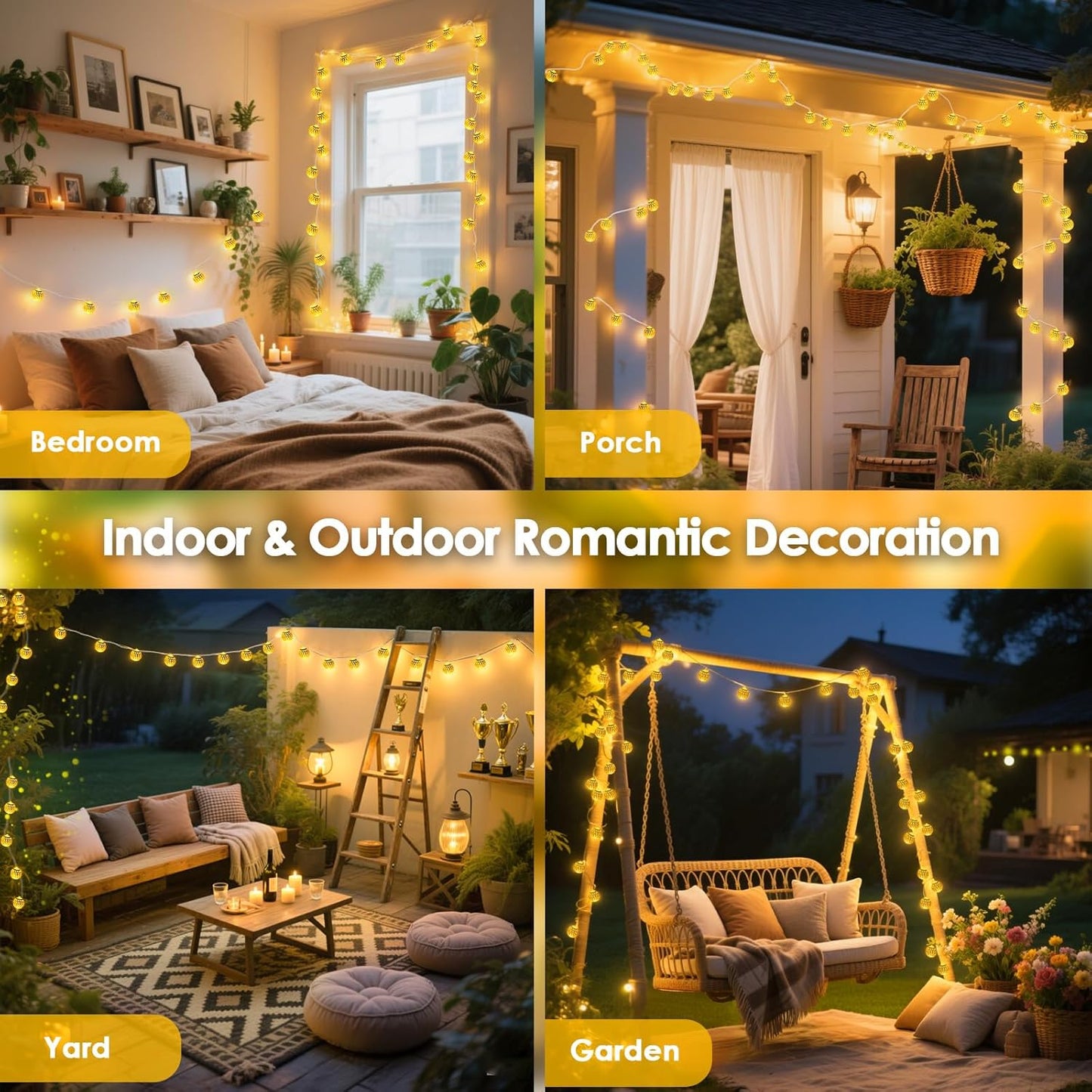 LORRYTE Moroccan String Lights Outdoor Battery Operated, 60 LED 36 FT Globe Fairy Lights with 8 Lighting Modes, String Lights for Bedroom Party Wedding Garden Christmas Decor (Warm White)