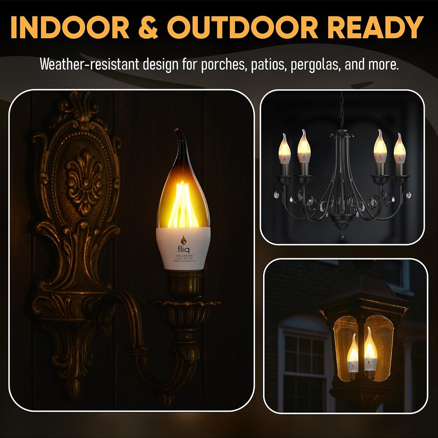 Fliq | LED Flame Light Bulb | 2 Pack | 2W | 4 Modes | Flickering Flame Bulb | 2023 Release | (Standard Clear E26)
