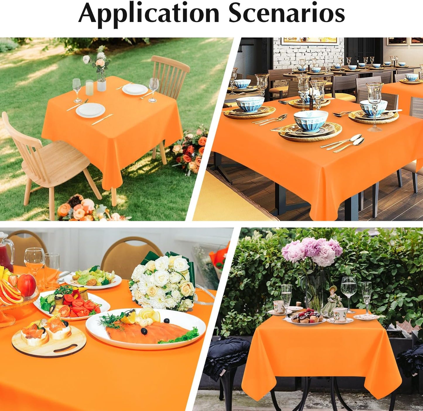 2 Pack Square Table Cloth 70X70 Inch Orange Washable Fabric Tablecloth Polyester Solid Dining Table Cover for Birthday Party Dinner Holiday Outdoor Indoor
