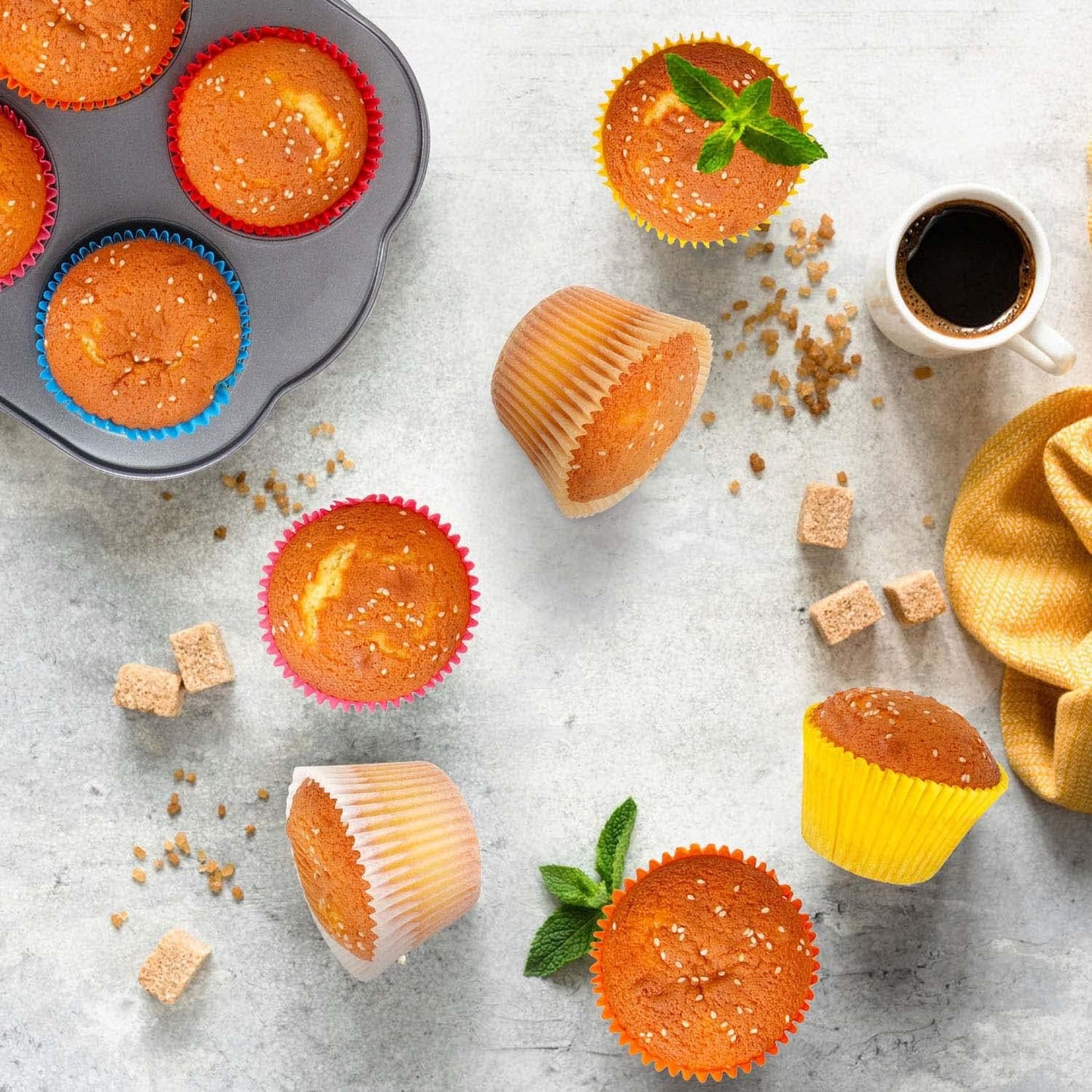 Gifbera Bright Rainbow Jumbo Cupcake Liners 400-Count, Large Solid Colorful Paper Baking Cups for Baking