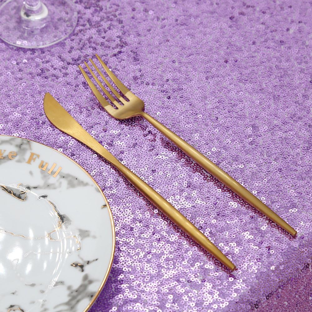 QueenDream Sparkly Sequin Tablecloth - Light Purple Table Cloth 50x80 Inches Rectangle Table Overlay Fabric for Birthday Parties Baby Shower Decoration