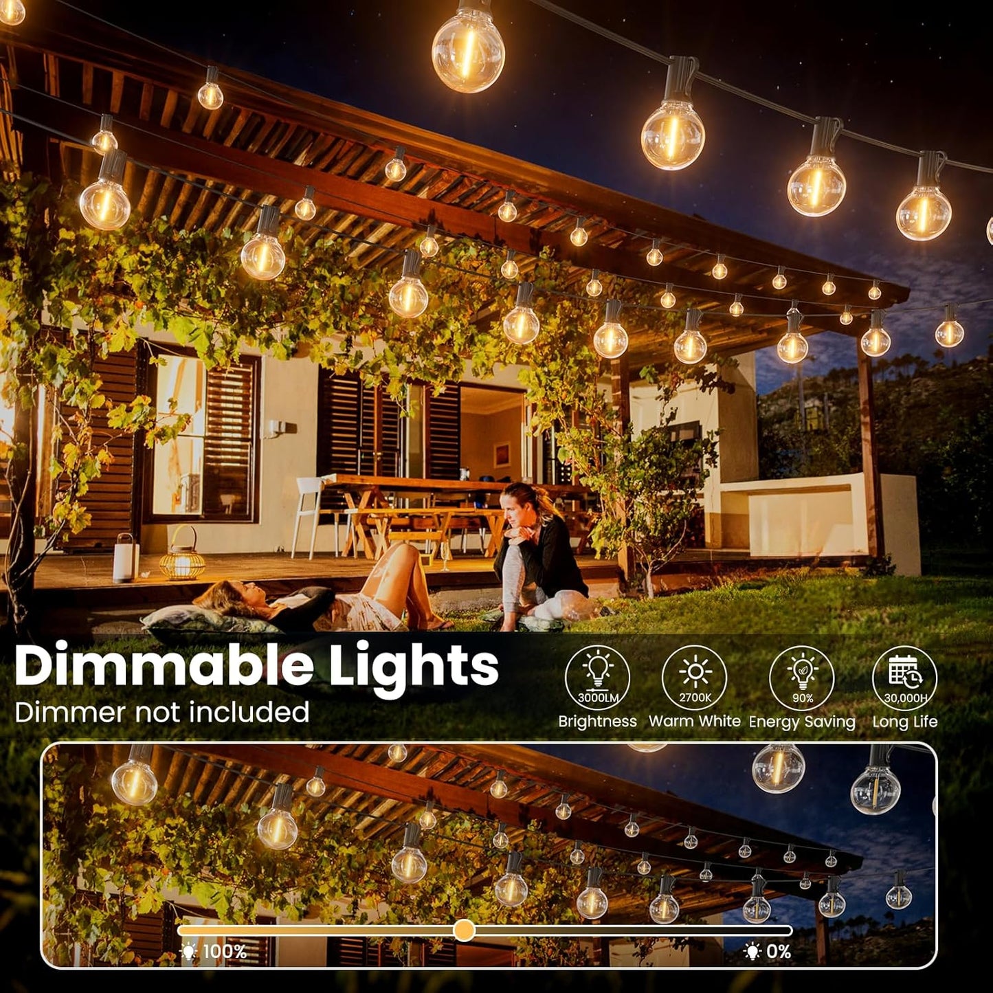 RTTY Outdoor String Lights 240 ft, 2 Pack 120 ft G40 Led Patio Lights with 62pcs Bulbs,Shatterproof Waterproof Connectable Hanging for Porch Cafe Bistro Backyard Gazebo Balcony Deck Party