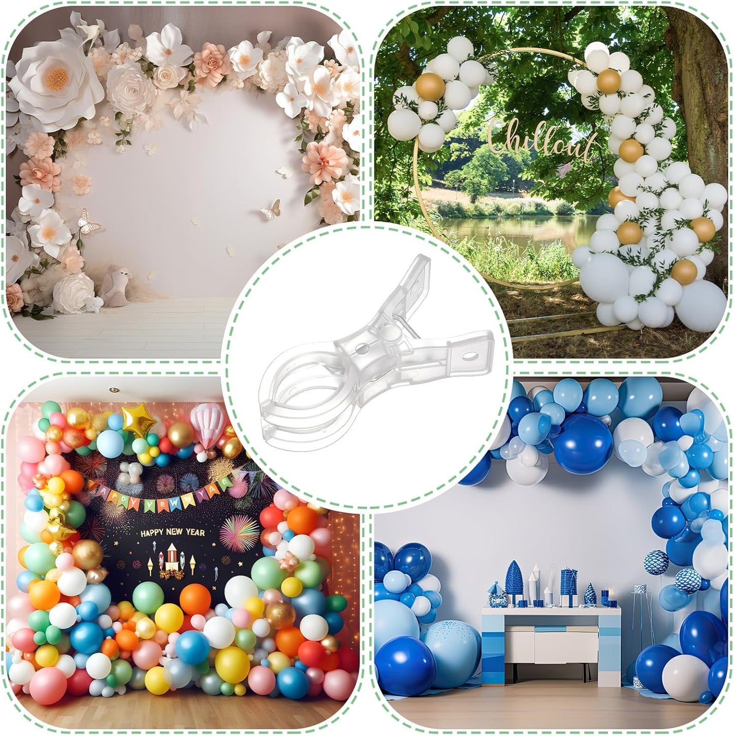 LemonRoad 10 Pack Large Balloon Arch Clips Plastic Transparent Backdrop Spring Clamps 3.5 Inch Heavy Duty Clip for Balloon Arch Kit Birthday Decoration Crafts Woodworking Photography Studios (Clear)