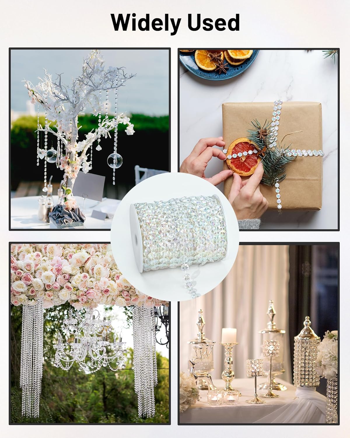 99FT Acrylic Crystal Garland, Clear Diamond-Shaped Crystal Bead Strands, DIY Crystal Beads String Roll for Wedding Decorations Party Decorations Beaded Curtain Crafting Projects