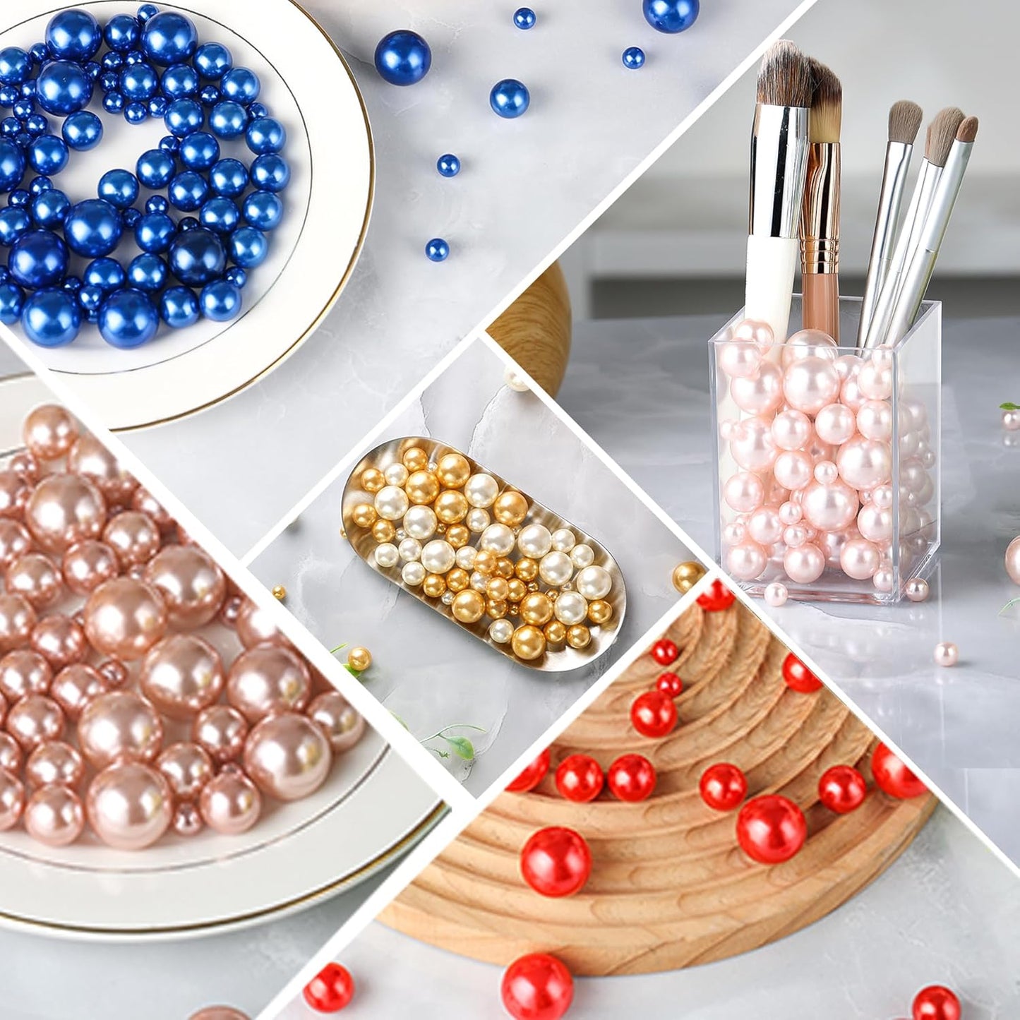 260Pcs Turquoise Glossy Beads for Centerpiece Decor, Artifical Pearls Vase Filler, Makeup Brush Beads, No Hole Round Pearl Beads for Wedding Birthday Christmas Party Home Decor(18mm 14mm 6mm)