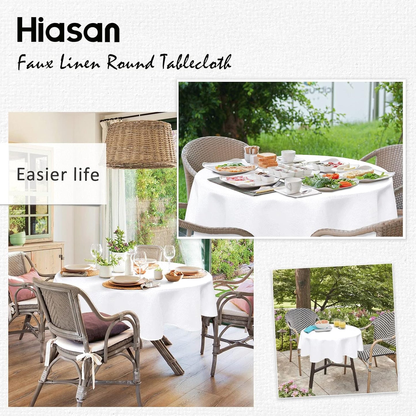 Hiasan Round Linen Table Cover 80 Inch - Wrinkle and Stain Resistant Washable Polyester Fabric Table Cloth for Dining Room Kitchen Party, White