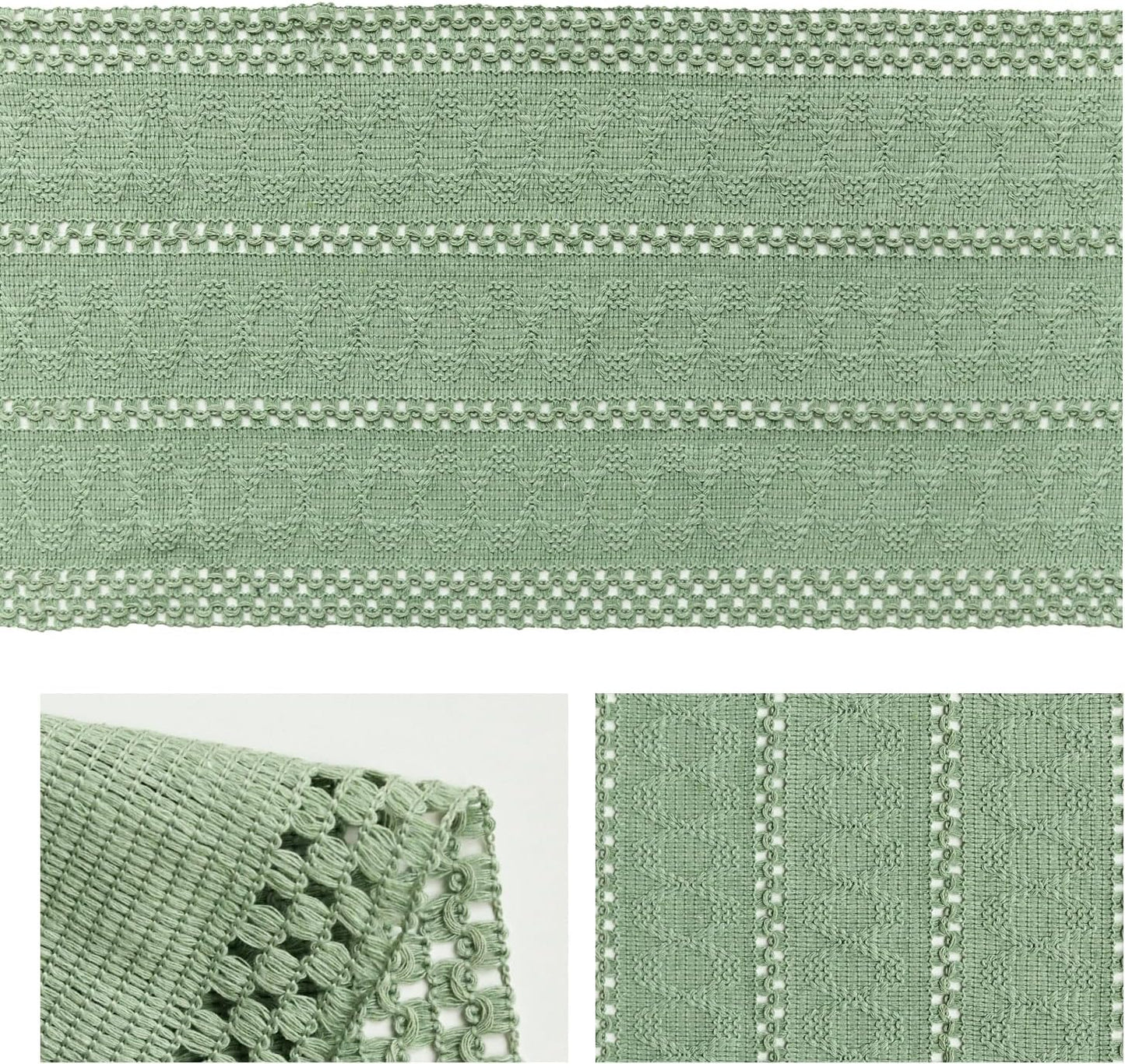 Artoid Mode Light Green Farmhouse Woven Rustic Hollow Table Runner, Seasonal Holiday Hollow Kitchen Dining Table Decoration for Home Party Decor 12x60 Inch