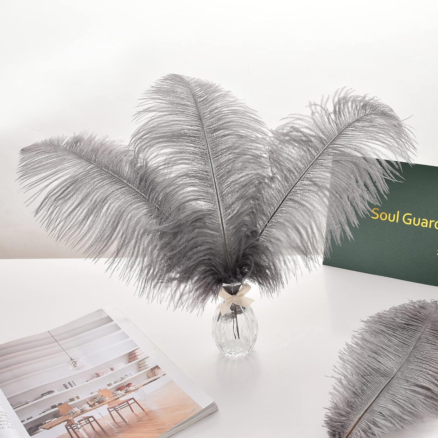 Ballinger Natural Gray Ostrich Feathers - 24pcs 8-10inch for Wedding Party Centerpieces Home Decor
