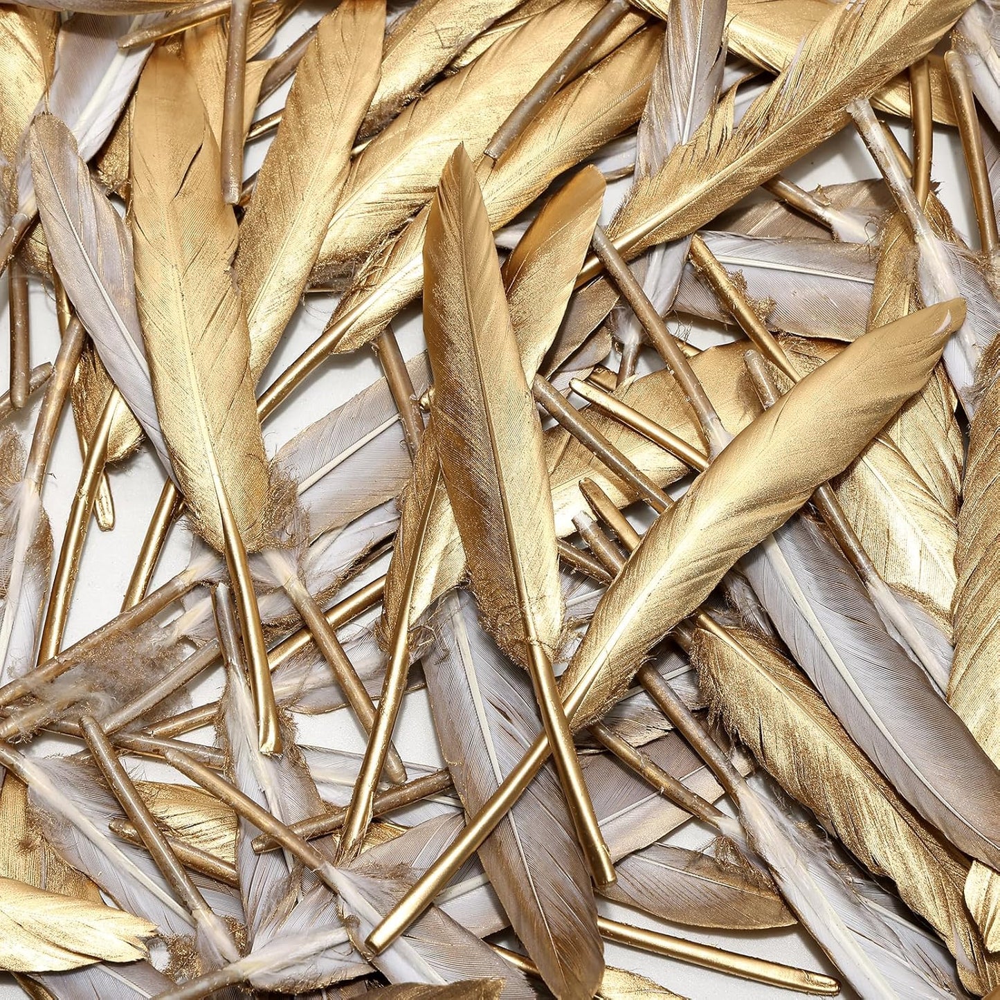 FeelfunFeather 120pcs Gold Goose Cochettes Feather Natural Bulk 4-6 inch 10-15cm for Wedding Party Christmas Decorations DIY Crafts Goose Cochettes Feather