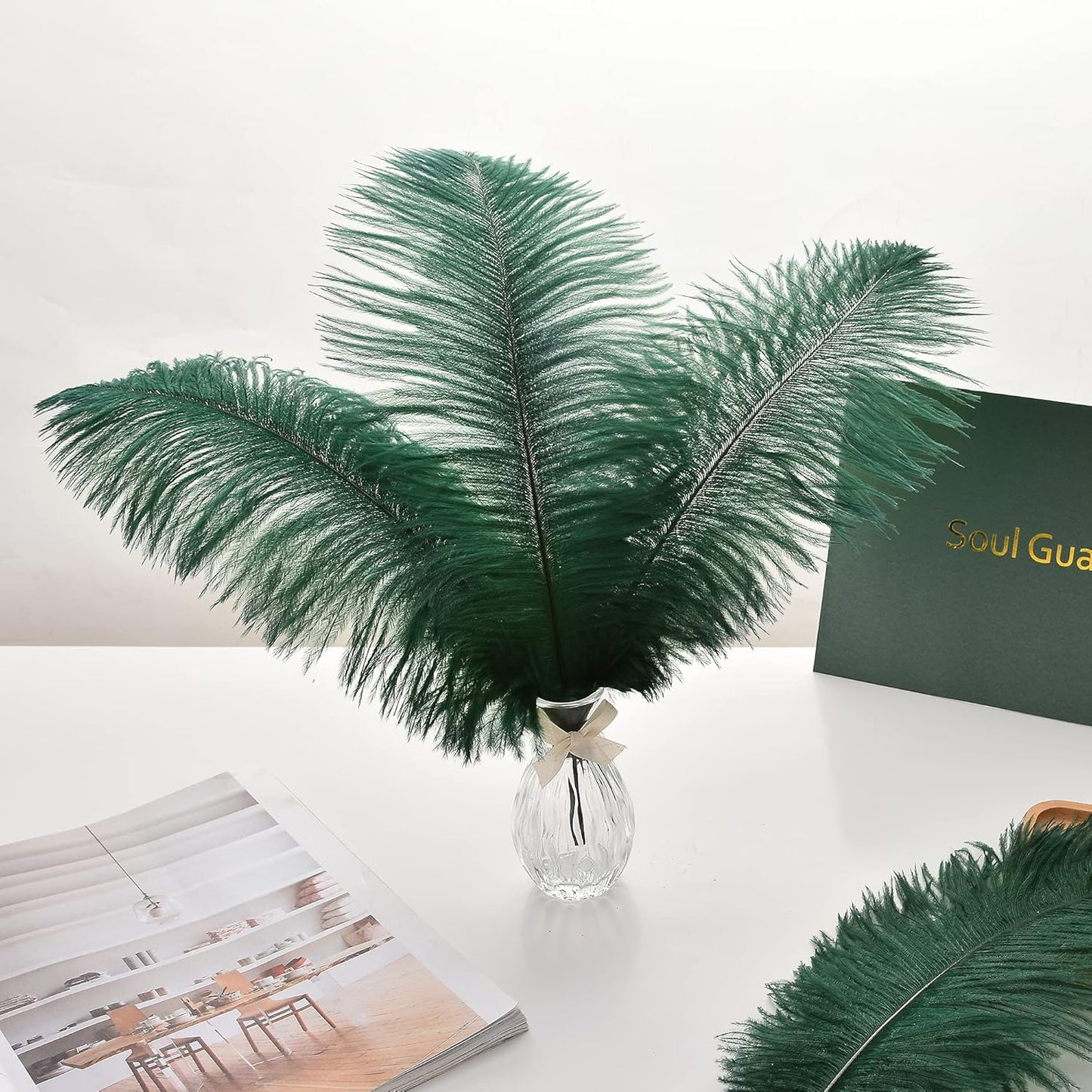 Ballinger Green Long Ostrich Feathers - 12Pcs 14-16inch Large Feathers for Tall Vase,Wedding Party Centerpieces and Holiday Home Decor