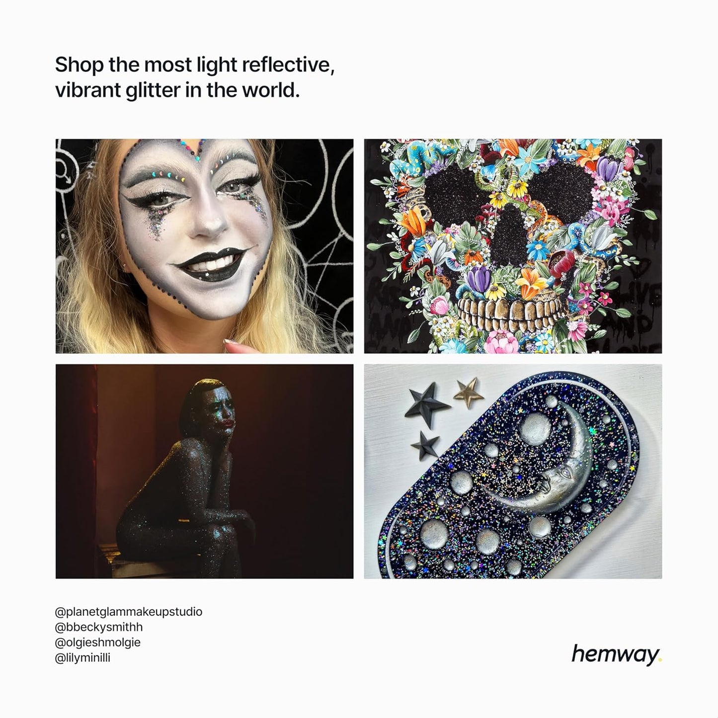 Hemway Eco Friendly Biodegradable Glitter 100g / 3.5oz Bio Cosmetic Safe Sparkle Vegan for Face, Eyeshadow, Body, Hair, Nail and Festival Makeup - Ultrafine (1/128" 0.008" 0.2mm) - Black Holographic