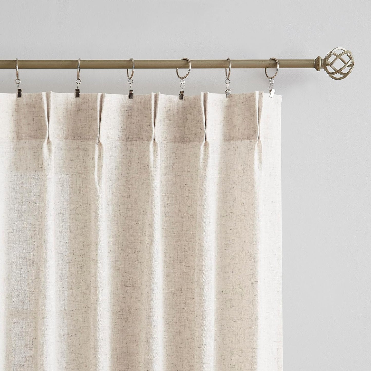 Vision Home Natural Pinch Pleated Semi Sheer Curtains Textured Linen Blended Light Filtering Window Curtains 95 inch for Living Room Bedroom Patio Pinch Pleat Drapes with Hooks 1 Panel 84" Wx95 L