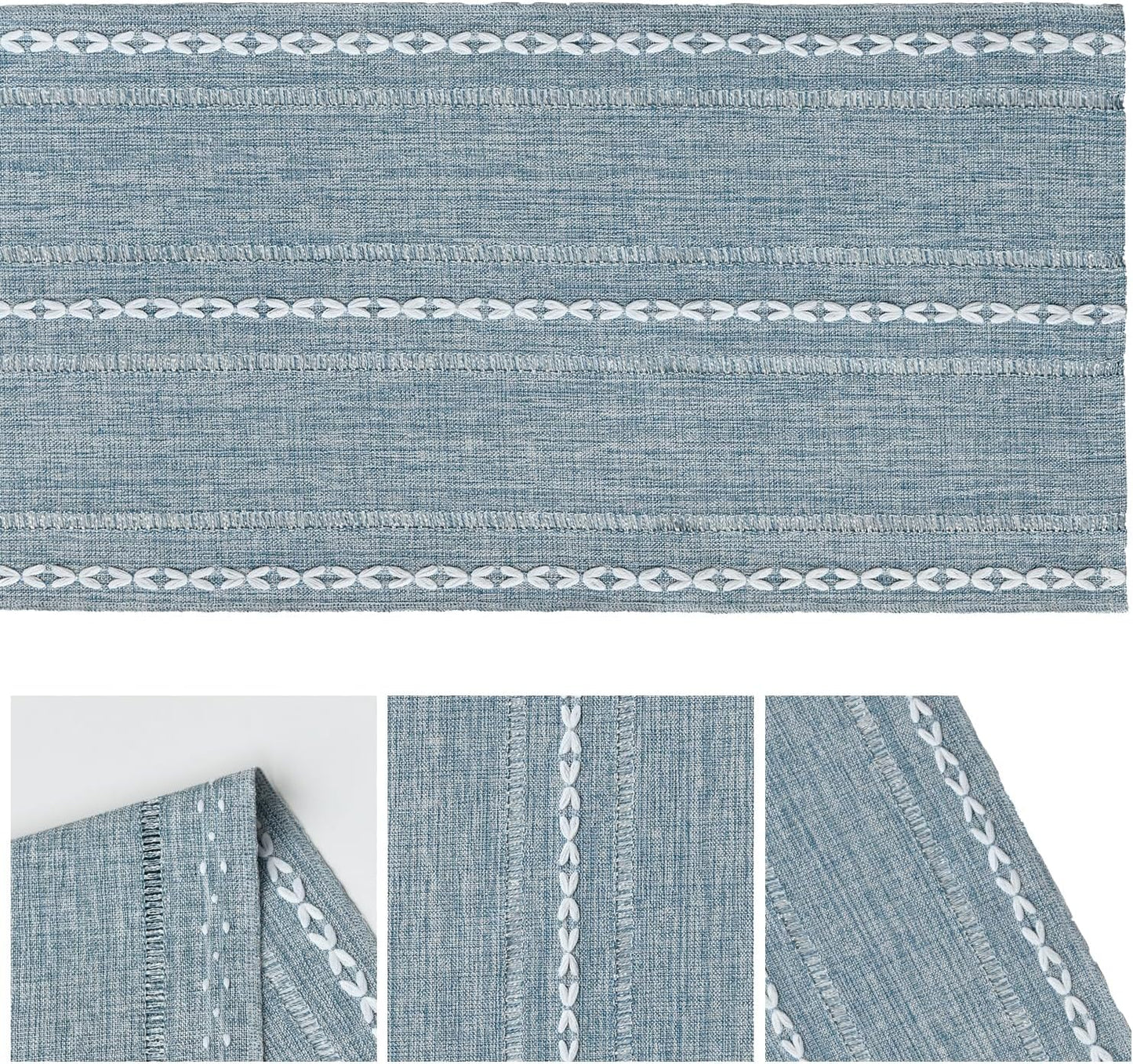 Artoid Mode Dusty Blue Cotton Linen Table Runner, Seasonal Rustic Embroidered Hollow Kitchen Dining Table Decoration for Home Party Decor 13x36 Inch