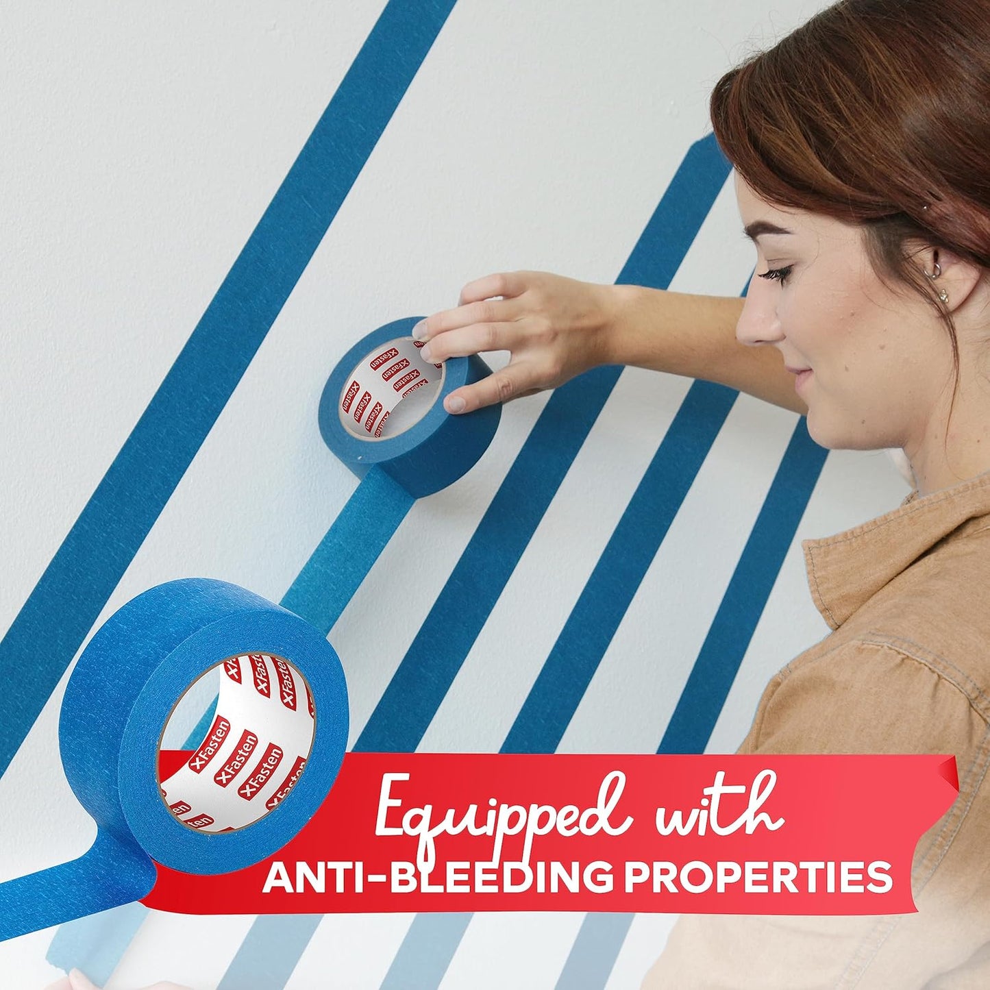 XFasten Blue Painters Tape 540 Feet 3 Inch X 60 Yards (3-Pack) Wide Painters Tape Blue Masking Tape Paint Tape for Walls, Painters Tape Car Strong Adhesion, No Mess Blue Tape Masking Tape for Painting