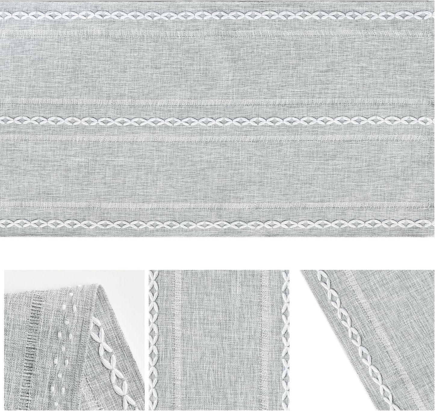 Artoid Mode Grey Rustic Cotton Linen Table Runner, Seasonal Embroidered Hollow Kitchen Dining Table Decoration for Home Party Decor 13x36 Inch