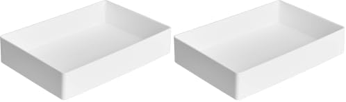 Amazon Basics Rectangular Plastic Desk Organizer with Storage Trays, Accessory Tray, Drawer Organizer, 9.4 x 6.7 x 2 inch, White (Pack of 2) by AmazonBasics