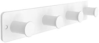 Small Coat Rack Wall Mounted, White Coat Hooks Adhesive & Screw in, Stainless Steel Door Hooks for Hanging Hat Towels Clothes, Hook Rail with 4 Round Hangers (White, 4 Hooks) by AJLTPA