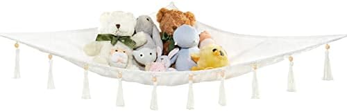 Mkono Stuffed Animal Hammock Corner Hanging Toy Organizer Storage with Tassels Plush Toys Net Holder Nursery Wall Bedroom Play Room Kid Room Decor by Mkono