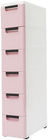 6 Drawers Narrow Slim Plastic Storage Cabinet,Storage Drawer with Wheels,6 Tier Drawers Dresser,Rolling Narrow Cabinet for Small Spaces Bathroom Kitchen Living Room,Pink by ILWorkTLs