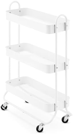 Whitmor 3-Tier Slim Cart - Kitchen, Pantry, Bathroom Rolling Storage Cart - White - Image 4