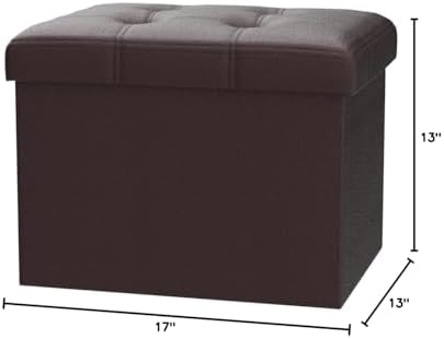 Bsketa Storage Ottoman Bench,17 Inch Folding Leather Foot Rest Stool,Brown - Image 3