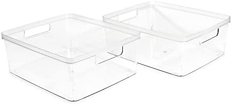 Isaac Jacobs 4-Pack Large Clear Storage Bins (11.5” L x 14” W x 5.5” H) w/Cutout Handles, Plastic Organizer for Home, Office, Kitchen, Fridge/Freezer, Bathroom, BPA Free, Food Safe (Large) - Image 2
