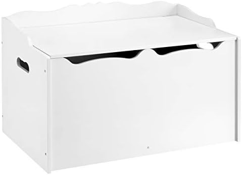 Amazon Basics Kids Wooden Toy Storage Chest with Safety Lid, Spacious Organizer for Bedroom, White, 30" x 18" x 19" by AmazonBasics