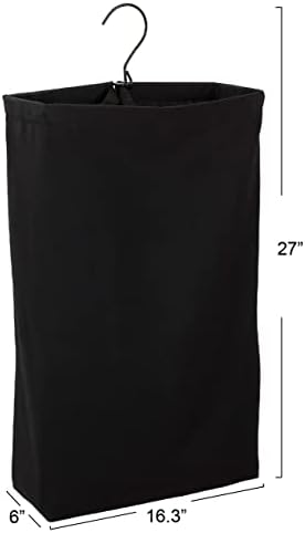Household Essentials Door Hanging Laundry Bag in Washable Canvas with Loop Handle, Black, 27" H x 16.25" W x 6" D (Pack of 12) - Image 3