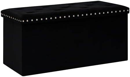 B FSOBEIIALEO Storage Ottoman Bench, 30" Velvet Ottoman with Storage, Black by BFSOBEIIALEO