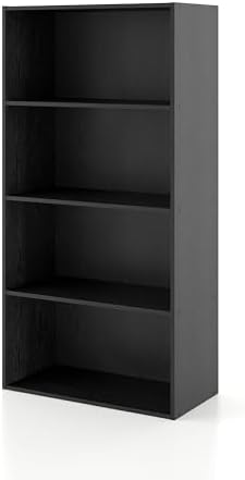 Homes: Inside + Out Apexa 4-Tier Cube Storage Organizer Shelves, Stackable Wood Bookcase Fits Cubby Bins for Organization, Dorm Teen Room Decor & Home Office, Black by HOMESInsideOut