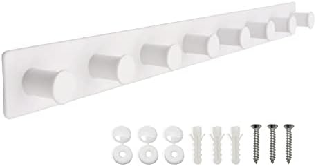 Coat Rack Wall Mount, White Coat Hooks Screw in, Stainless Steel Door Hooks for Hanging Hat Towels Clothes, Hook Rail with 8 Round Hangers (White, 8 Hooks) by AJLTPA