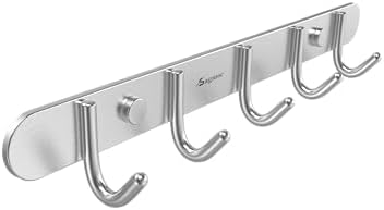 Coat Hook Rail Brushed Nickel 13-inch 5 Hooks Hanger Wall Mounted for Clothes/Key/Towel /304 Stainless Steel/Super Easy Installation/Rust and Water Proof/Perfect Home Storage by Sagmoc