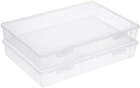 BTSKY Clear Plastic Storage Box with Flap Lid, Multipurpose Craft Organizers and Storage Box Art Supply Storage Organizer Plastic Sewing Box for Pencils Markers Notebooks A4 Files, 2 Pack Large by BTSKY
